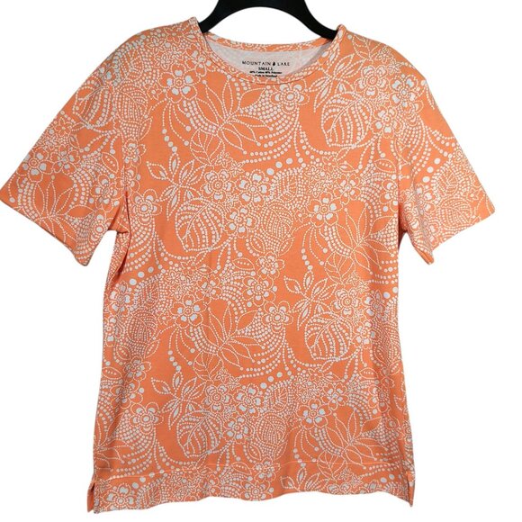 Mountain Lake Short Sleeve T-Shirt Orange White Floral Women's Size Small - Picture 1 of 4